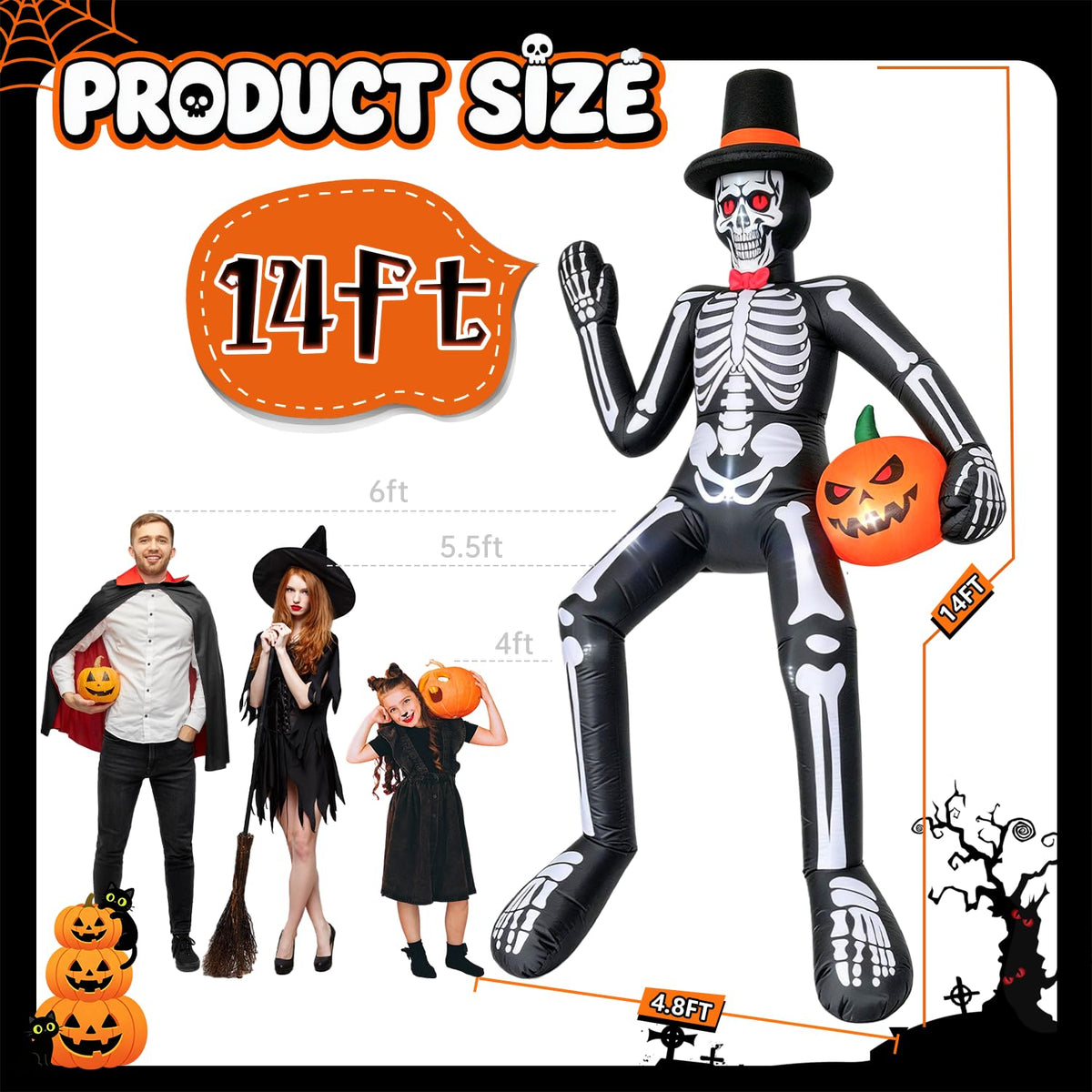 14FT Inflatable Sitting Skeleton Decorations H780391