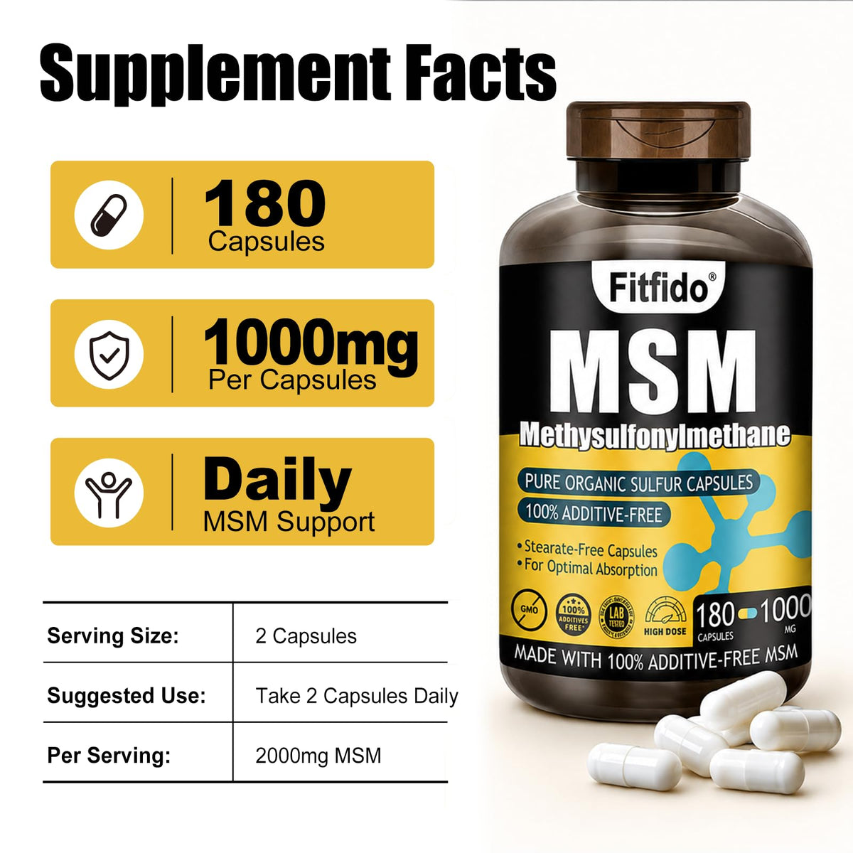 MSM Capsules 1000mg 180 Count V723