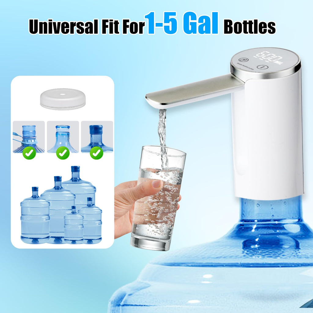 Countertop Water Dispenser with LED Display, Foldable Spout, 4 Dispense Modes, USB-C Rechargeable, White Z4263