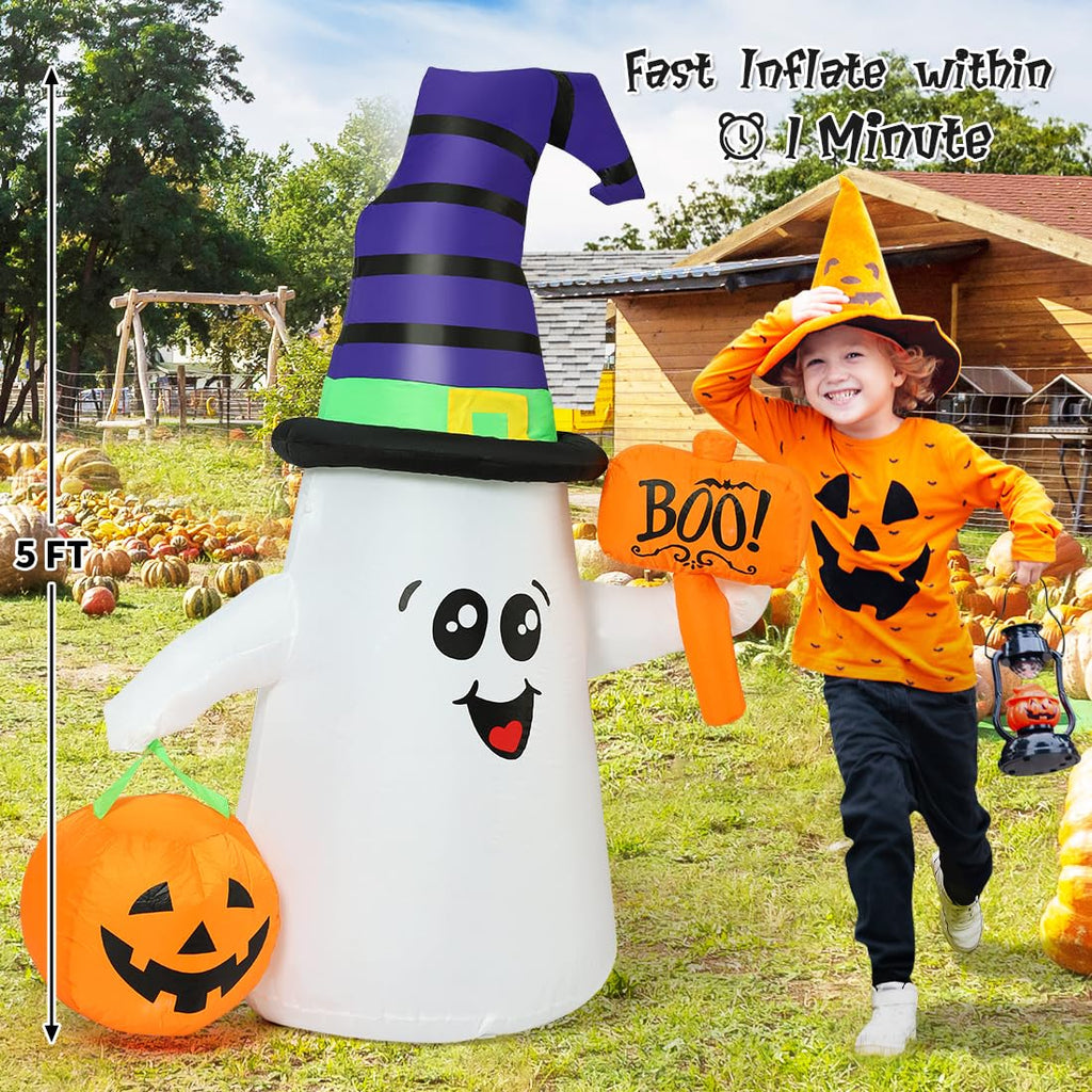 5 FT Halloween Inflatables Ghost with Built-in LEDs H7353