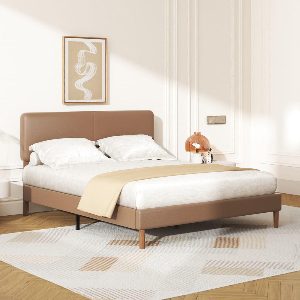 Minimalist Leather Bed Frame with Adjustable Headboard H93898