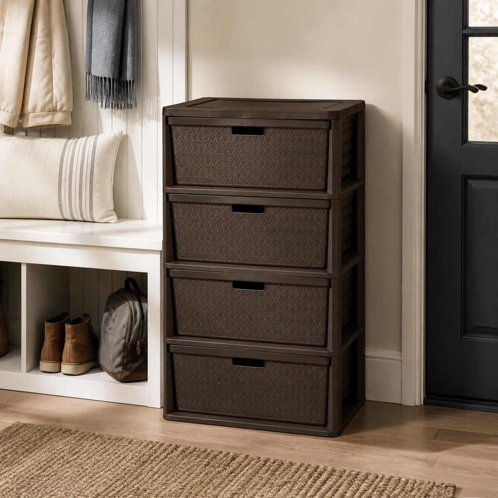 Brown 4 Drawer Plastic Storage Drawers D5277