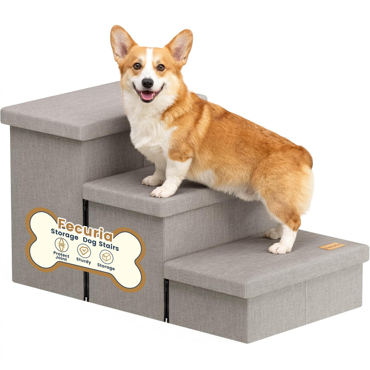 Light Grey Dog Stairs with Storage V3214