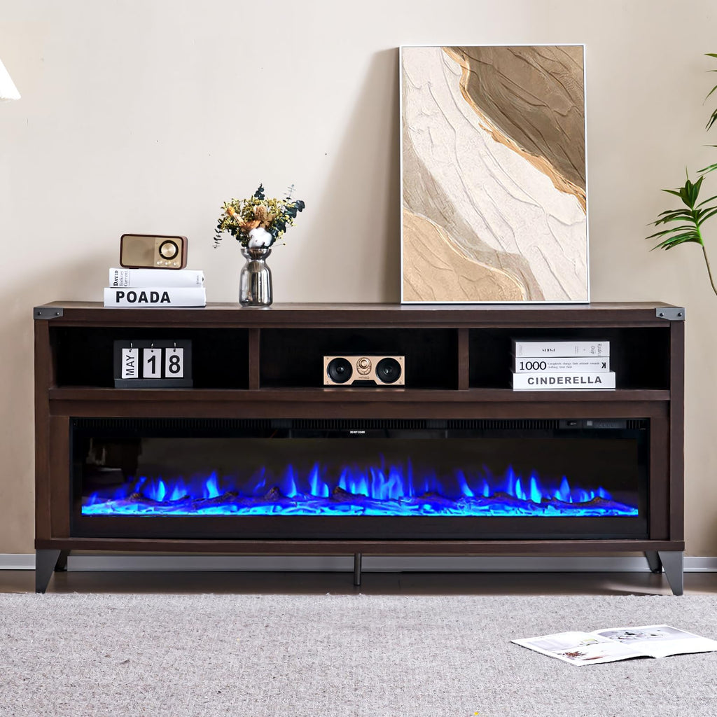 65" Fireplace TV Stand with 60" Glass Electric Fireplace E745