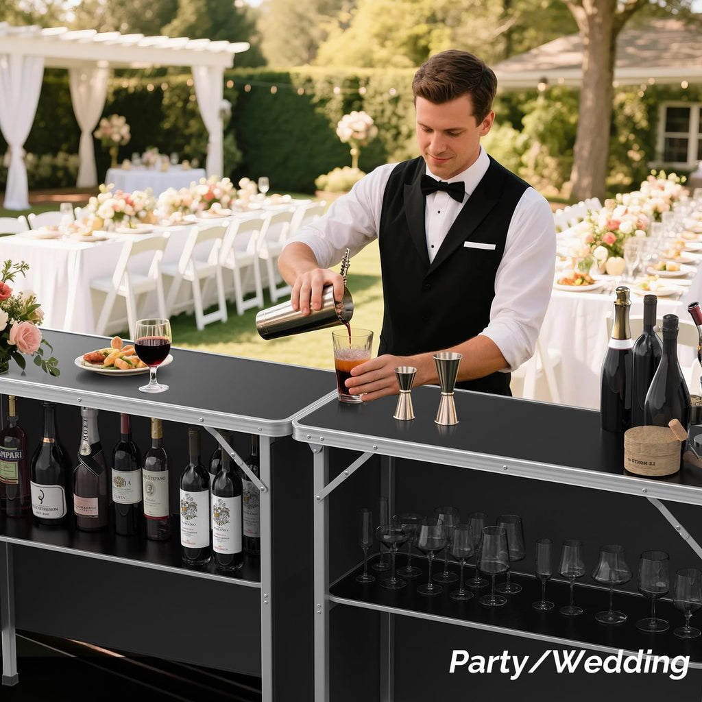 Portable 2-Tier Mobile Bar Table with Black Skirt I558