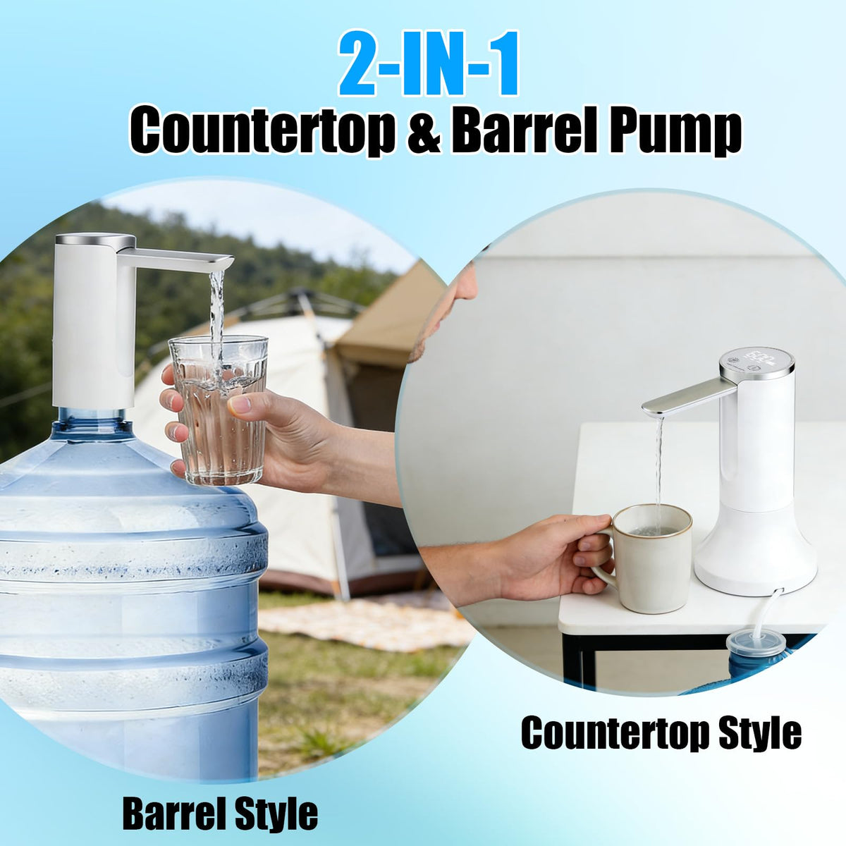 Countertop Water Dispenser with LED Display, Foldable Spout, 4 Dispense Modes, USB-C Rechargeable, White Z4263