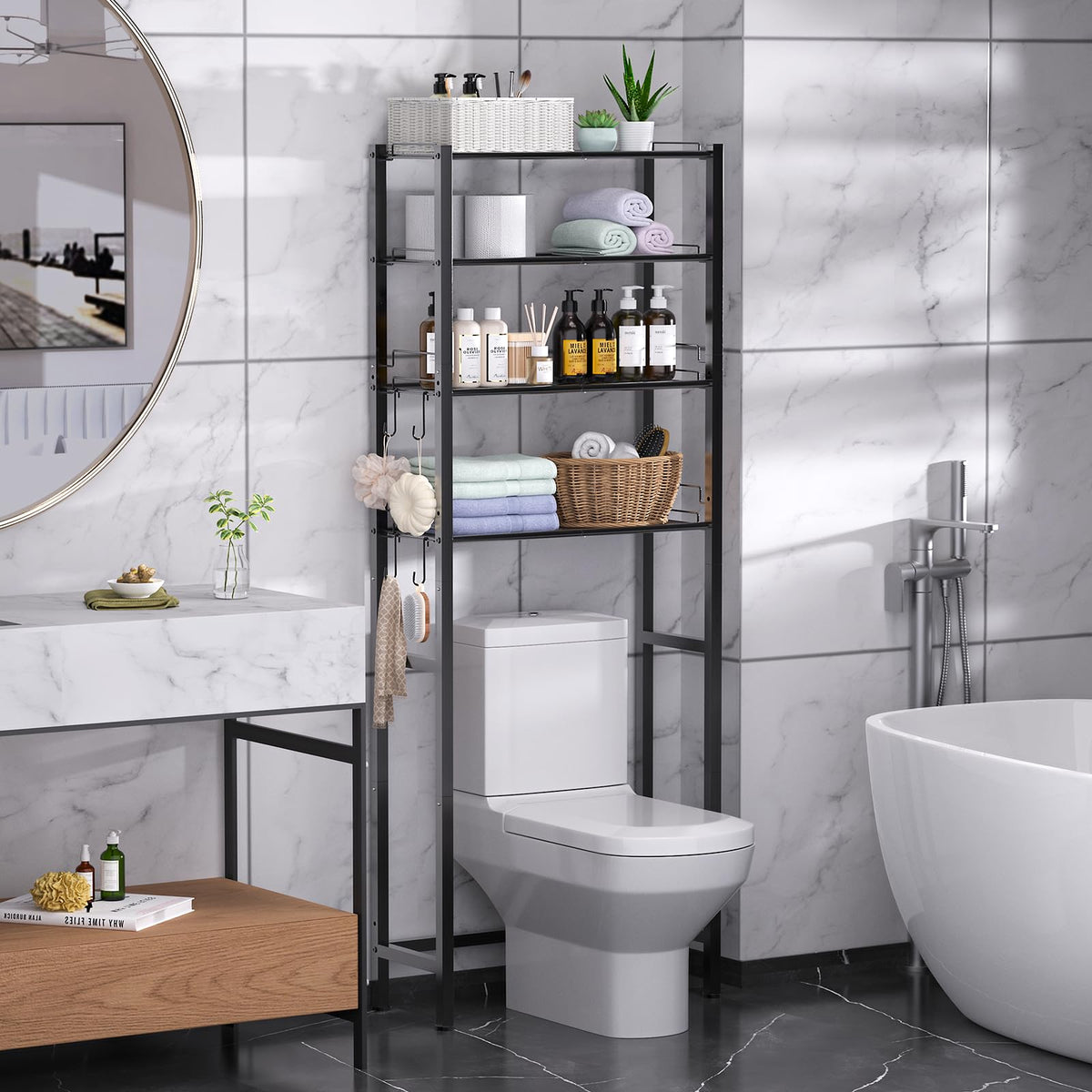 4 Tier Over The Toilet Storage Rack Black N35434