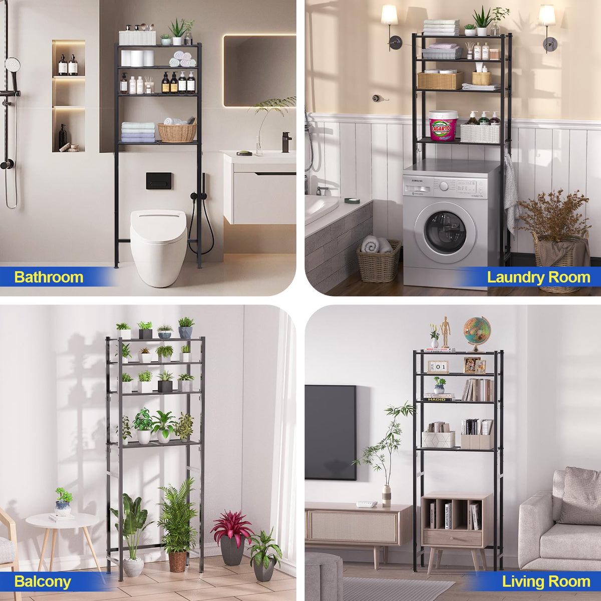 4 Tier Over The Toilet Storage Rack Black N35434