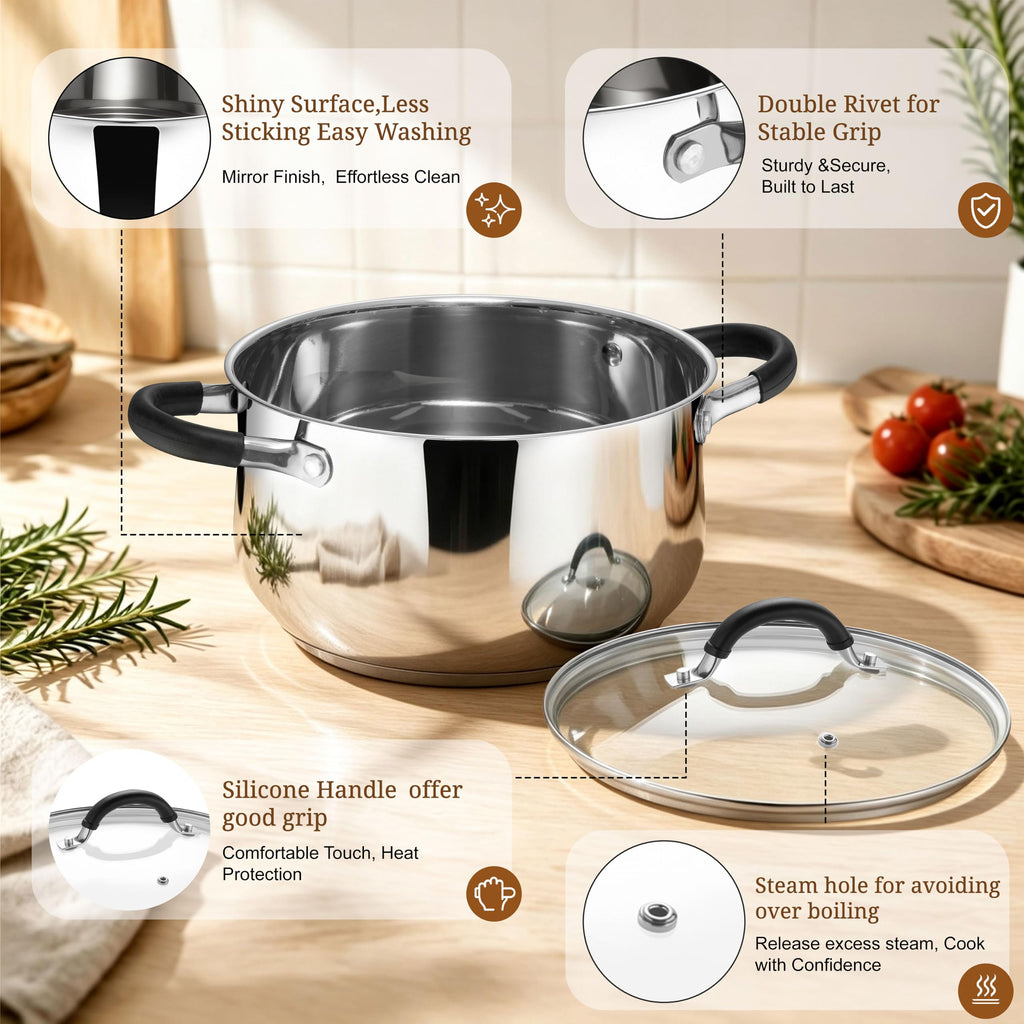 6 Quart Stainless Steel Induction Stock Pot with Lid F53171