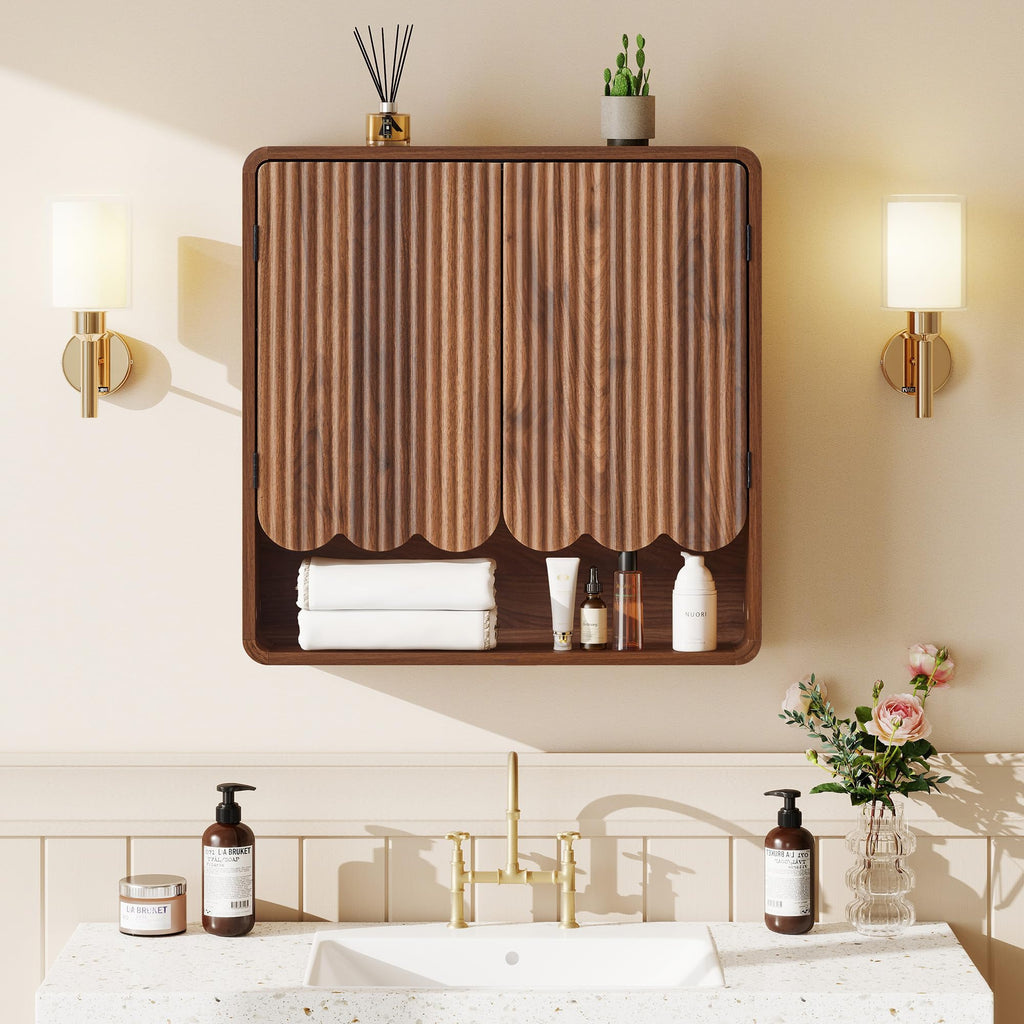 Walnut Fluted Bathroom Wall Cabinet W201