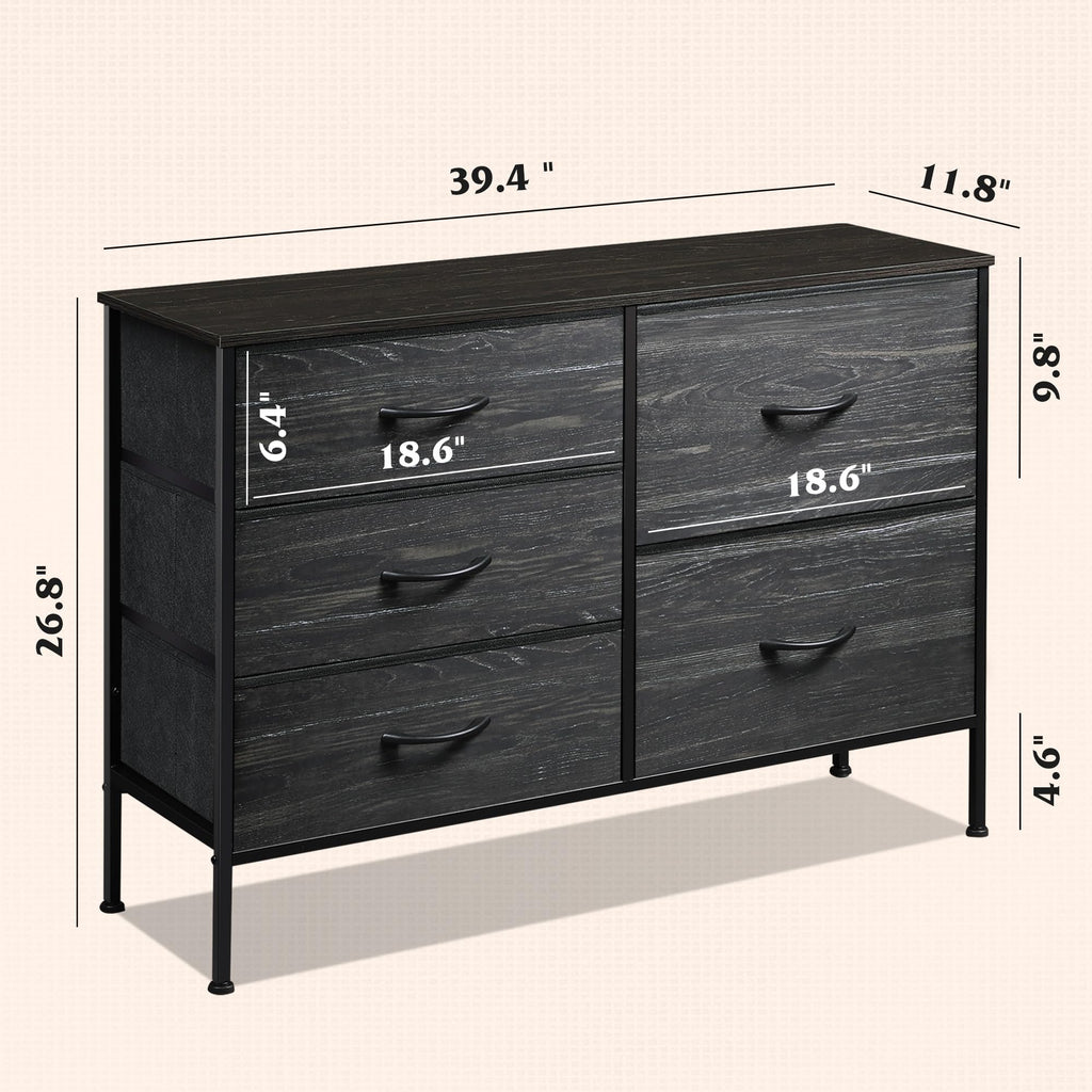 Black 5 Drawer Fabric Dresser M6877