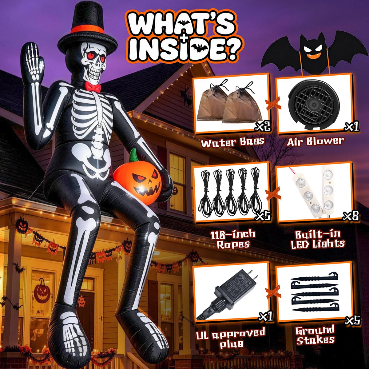 14FT Inflatable Sitting Skeleton Decorations H780391