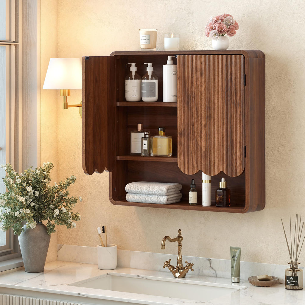 Walnut Fluted Bathroom Wall Cabinet W201