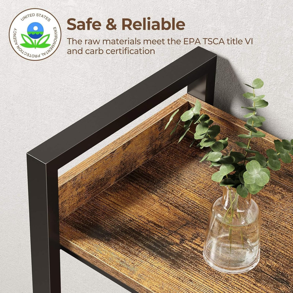 L-Shaped Corner Bookshelf 5 Tier Industrial Bookcase with 4 Hooks H456010