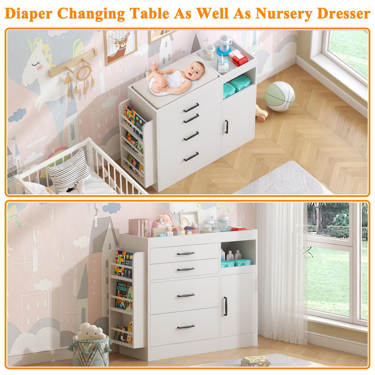 White 4 Drawer Baby Nursery Dresser with Changing Pad N556849