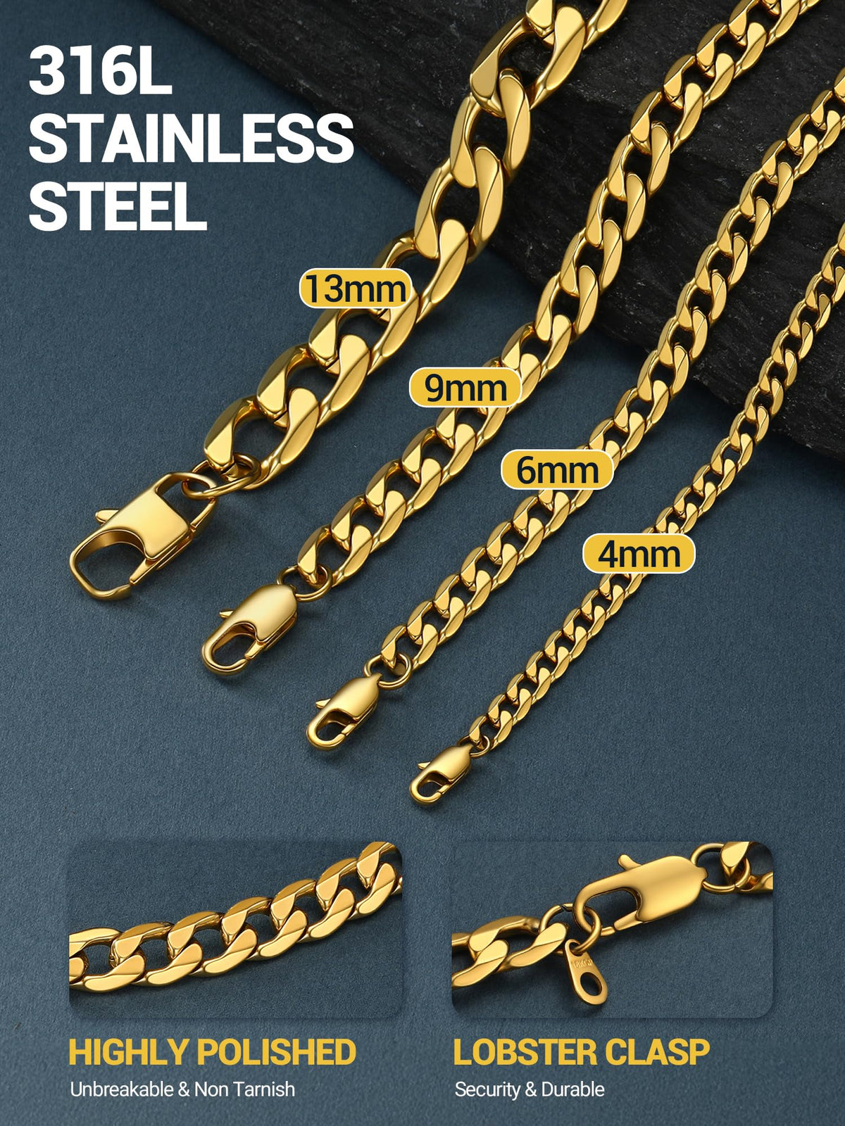 316L Stainless Steel Cuban Link Chain Necklaces V60142