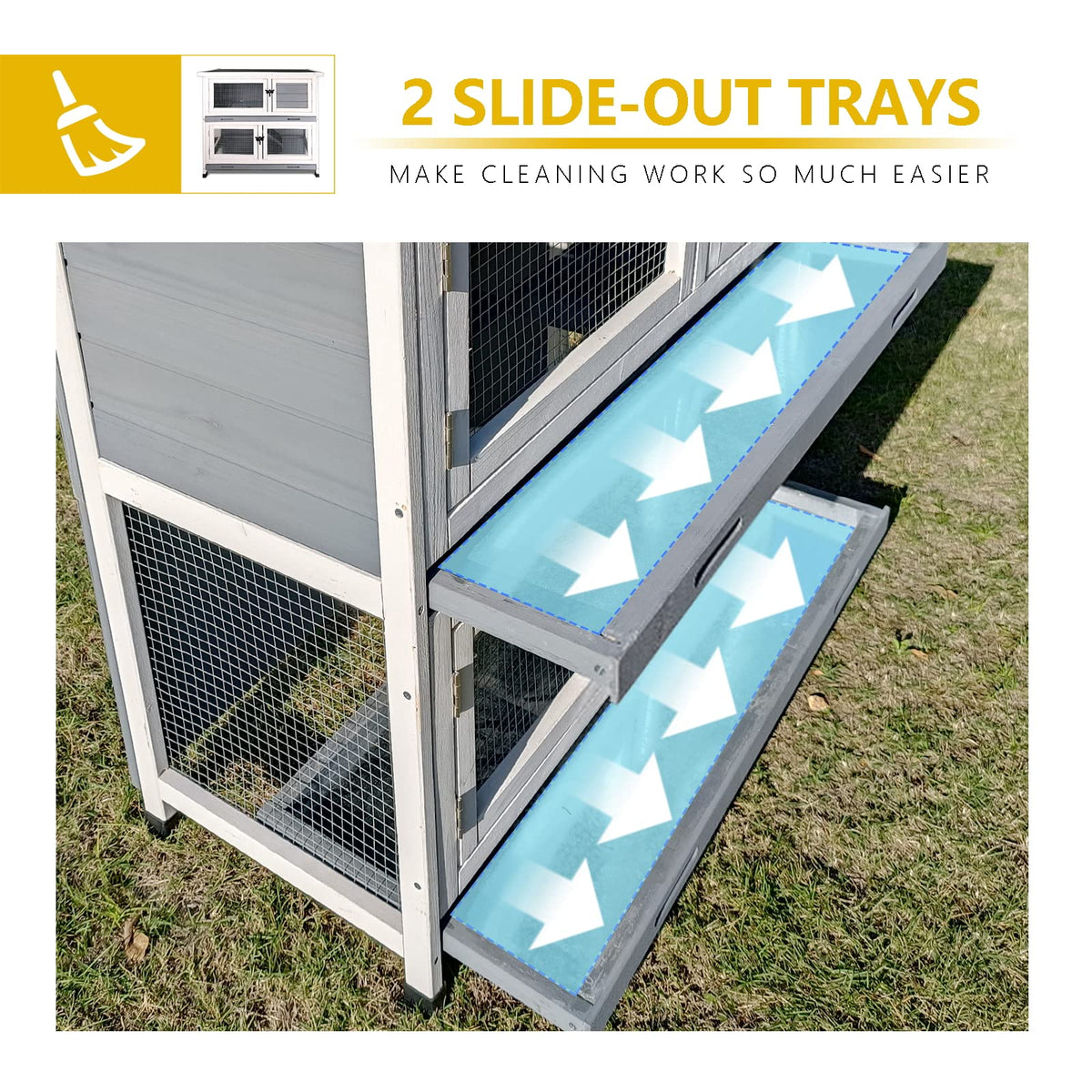 2 Story Solid Wood Rabbit Hutch with Removable Tray P670