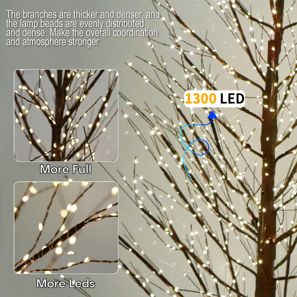 6FT Brown Lighted Birch Tree 1300LEDs Warm White Lights H863189