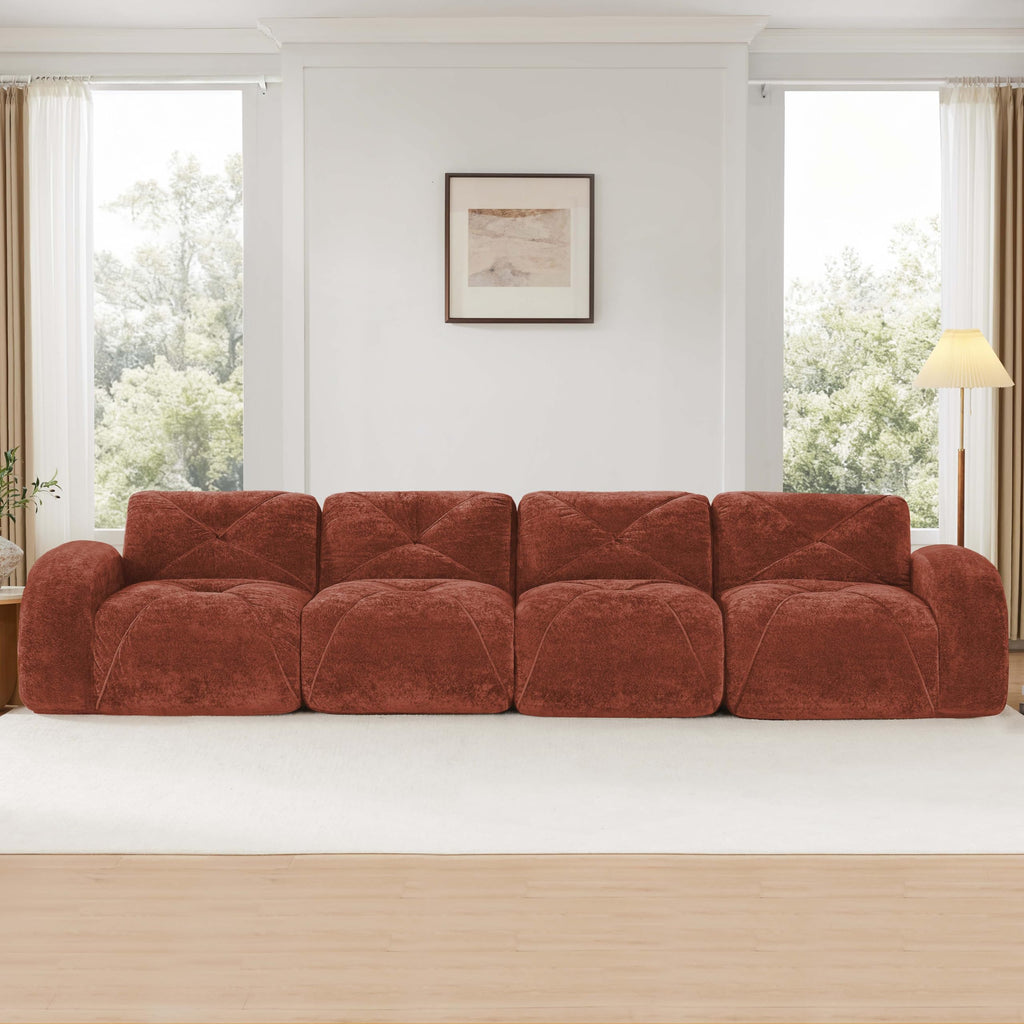 140" Orange Velvet Sofa with Tufted 32D Sponge S4013