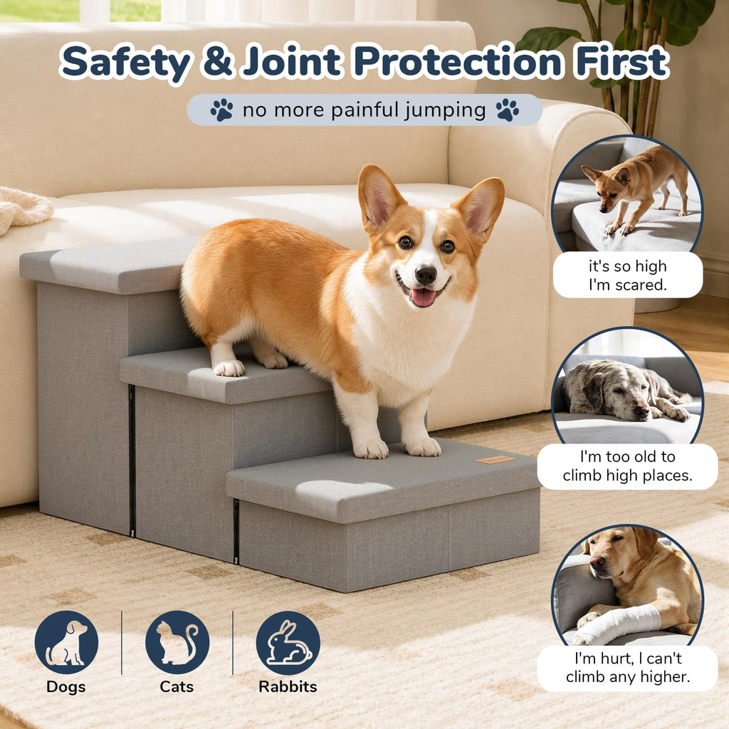 Light Grey Dog Stairs with Storage V3214