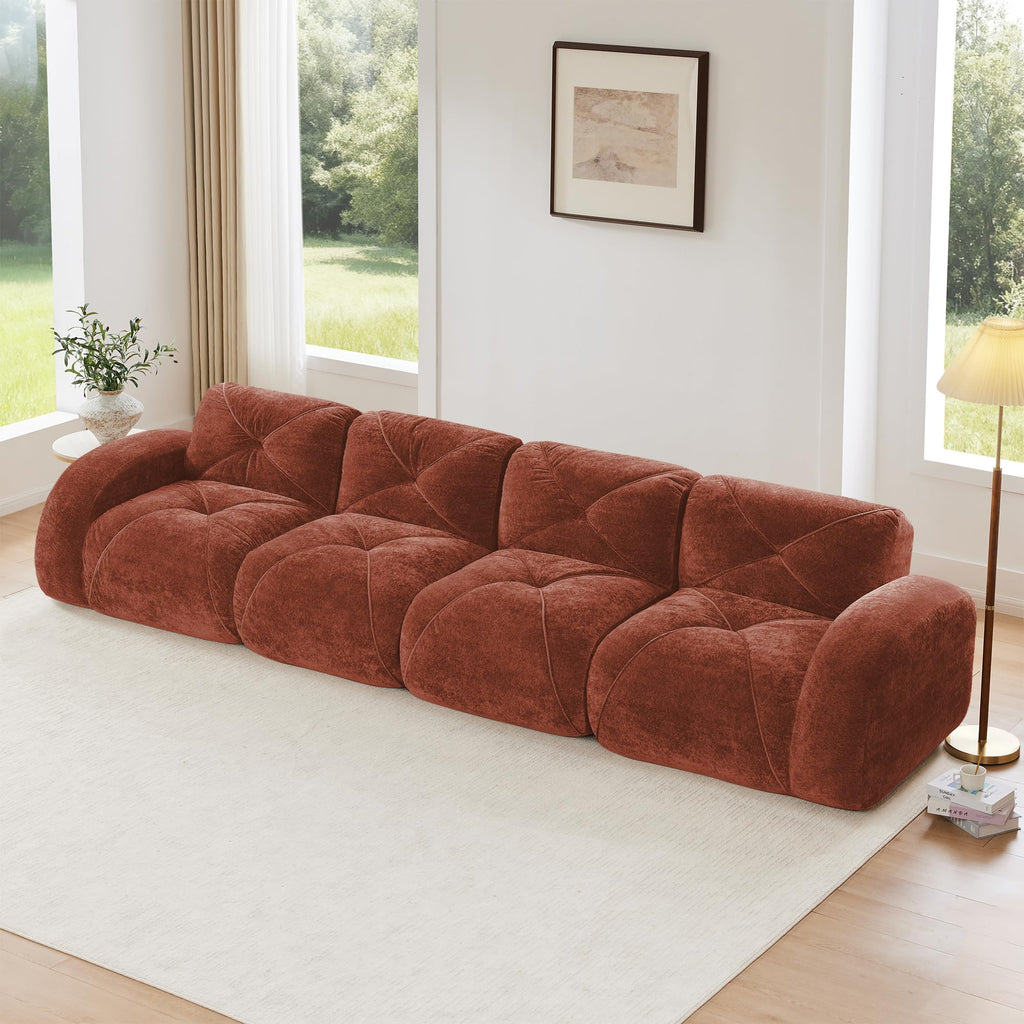 140" Orange Velvet Sofa with Tufted 32D Sponge S4013