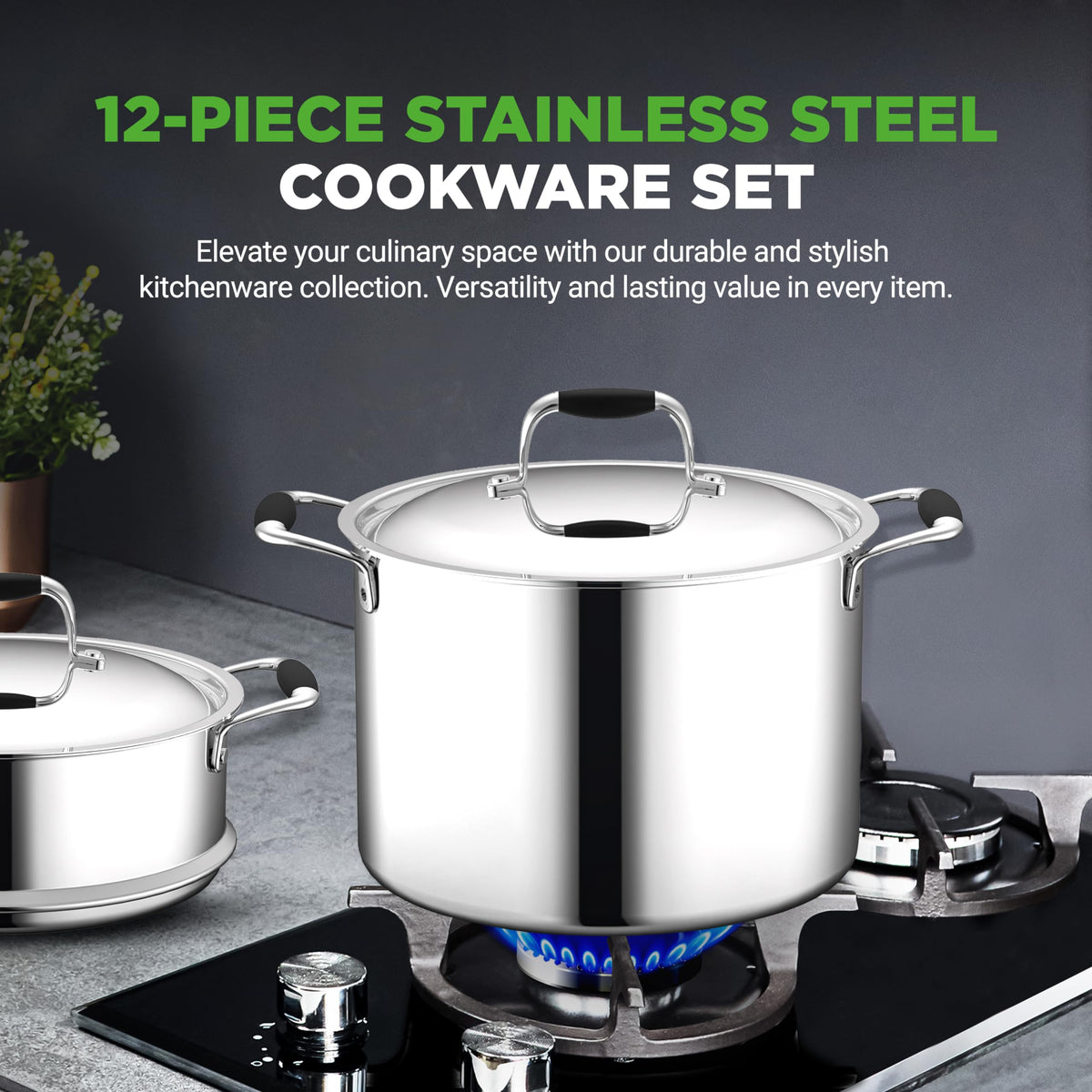 12-Piece Stainless Steel Non-Stick Cookware Set B76552