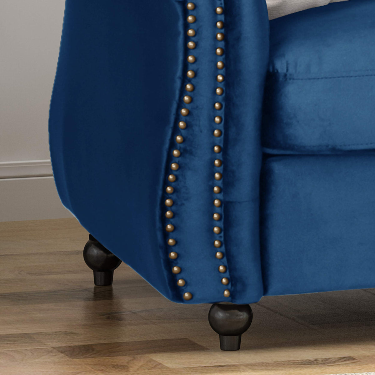 Navy Blue Velvet Sofa with Scroll Arms P453023