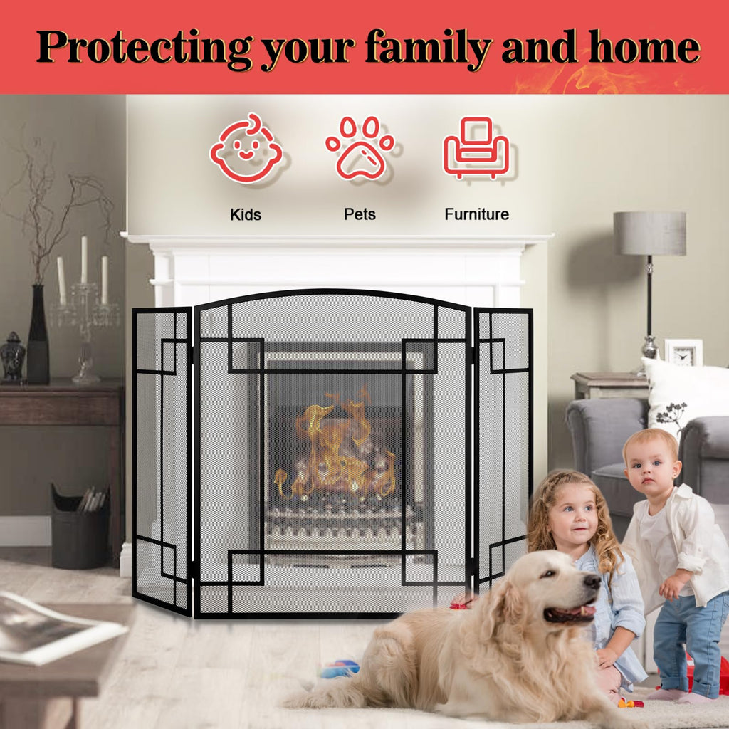 Fireplace Screen 3 Panel Wrought Iron N536867