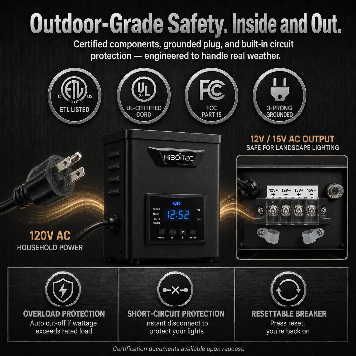 400W Low Voltage Landscape Transformer with Photocell Sensor Timer G63429