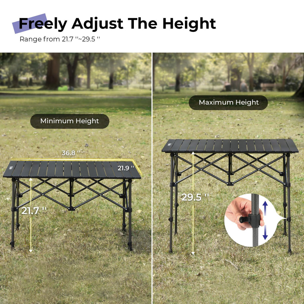 Folding Camping Table Aluminum Adjustable Height Black Z958