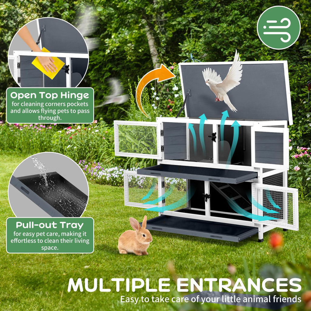 2 Story Solid Wood Rabbit Hutch with Removable Tray P670