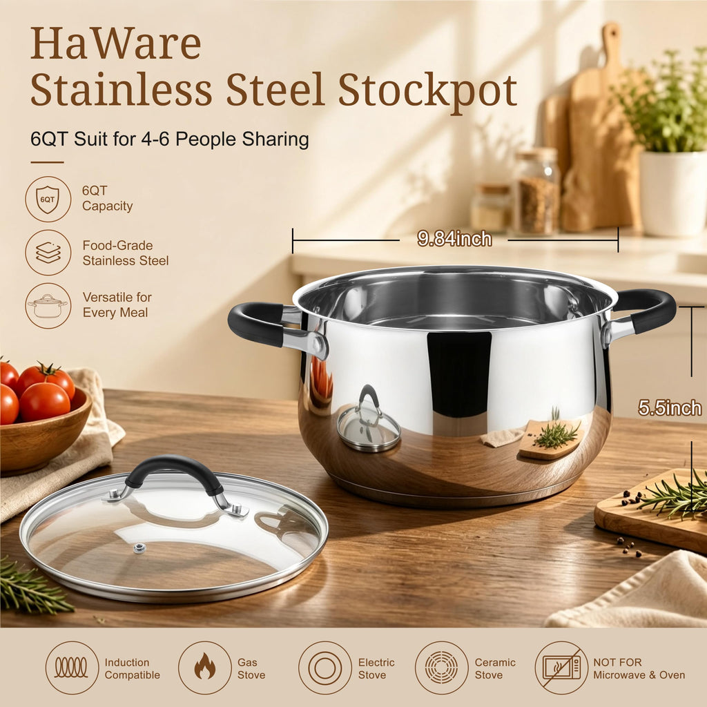 6 Quart Stainless Steel Induction Stock Pot with Lid F53171