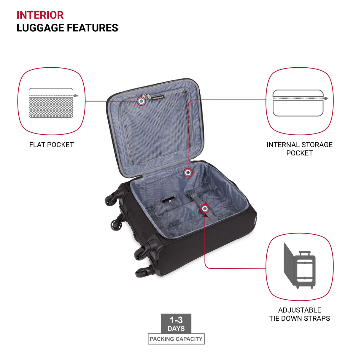 Black 18-Inch Softside Carry-On Luggage with Spinner Wheels Z5000