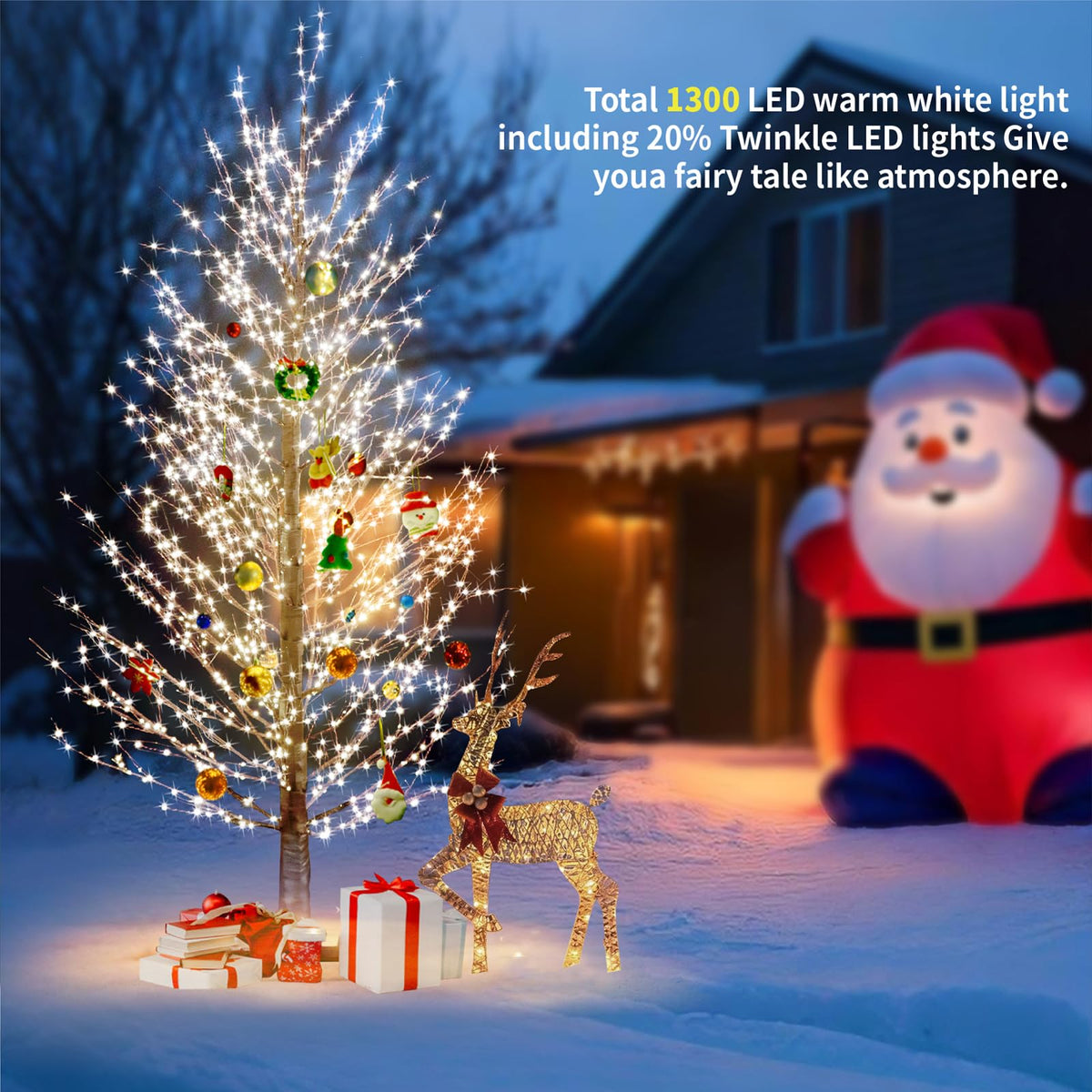 6FT Brown Lighted Birch Tree 1300LEDs Warm White Lights H863189