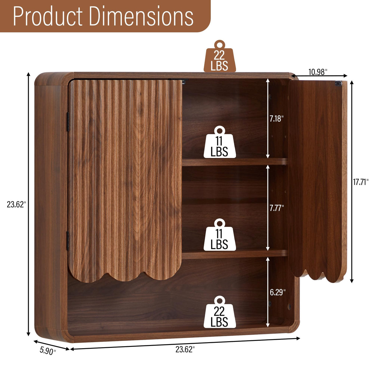 Walnut Fluted Bathroom Wall Cabinet W201