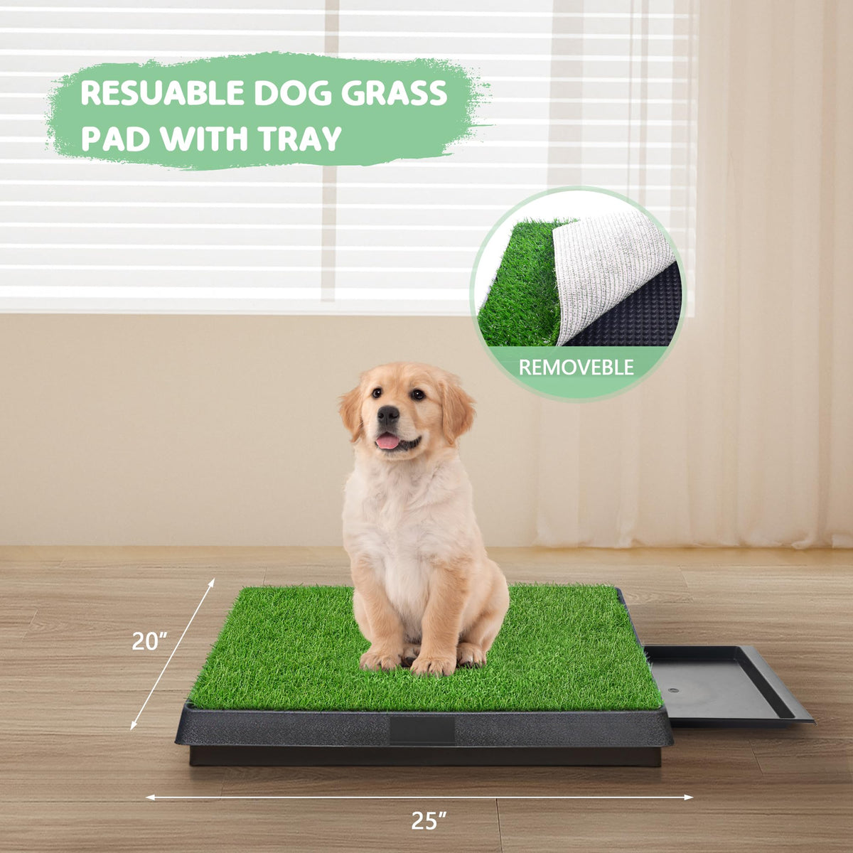 25"×20" Washable Dog Grass Pad with Tray T36264