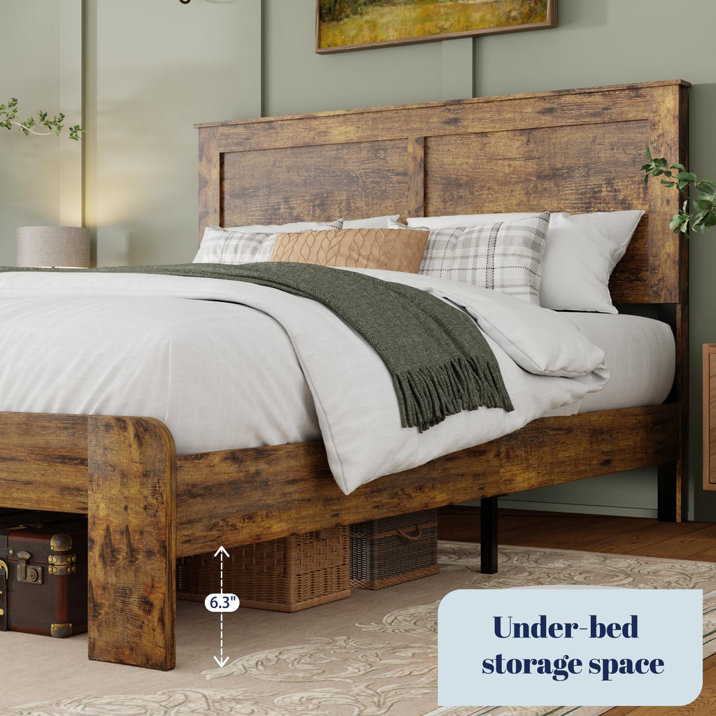 Farmhouse Wood Bed Frame with Headboard and Footboard L856673