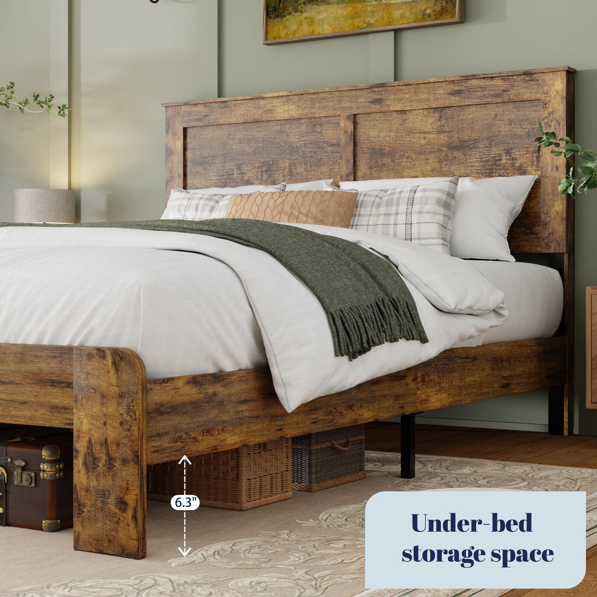Farmhouse Wood Bed Frame with Headboard and Footboard L856673