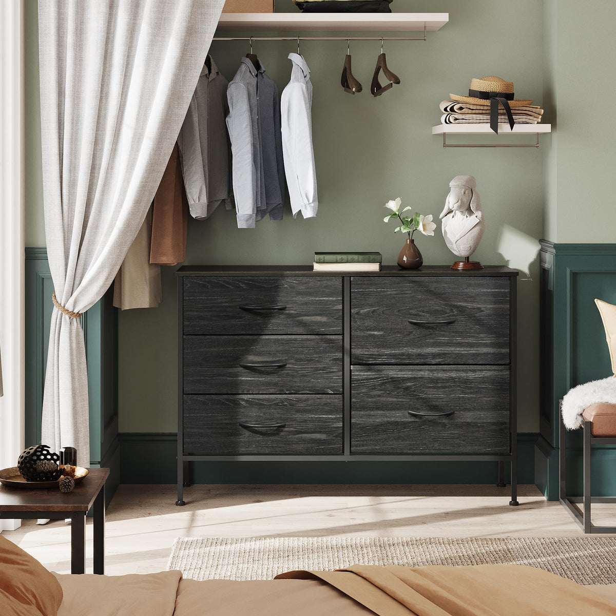 Black 5 Drawer Fabric Dresser M6877