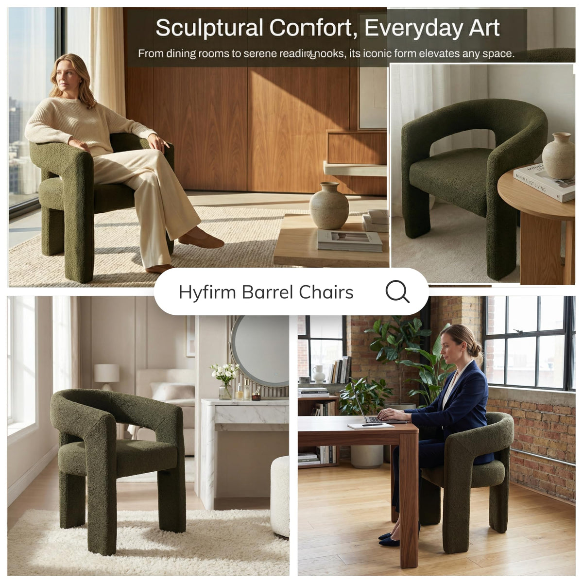 Green Sherpa Barrel Dining Chairs Set of 2 C827546