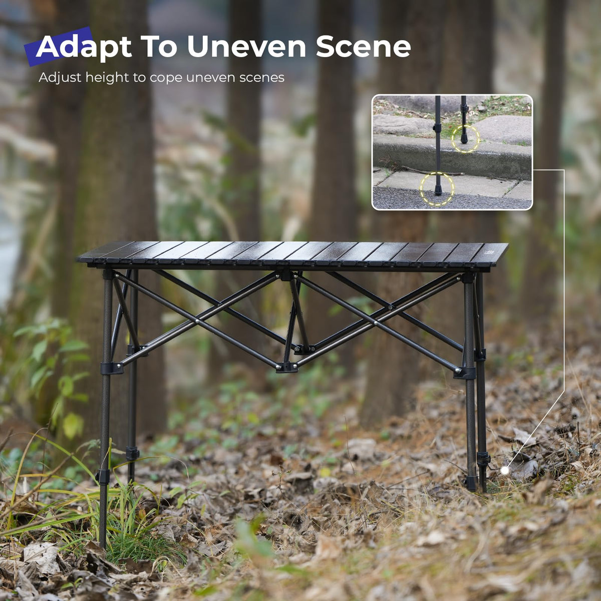 Folding Camping Table Aluminum Adjustable Height Black Z958
