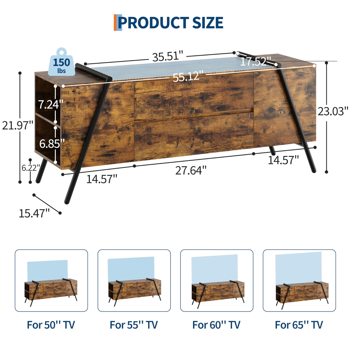 Oak TV Stand with Adjustable Shelf and 2 Drawers Z7639