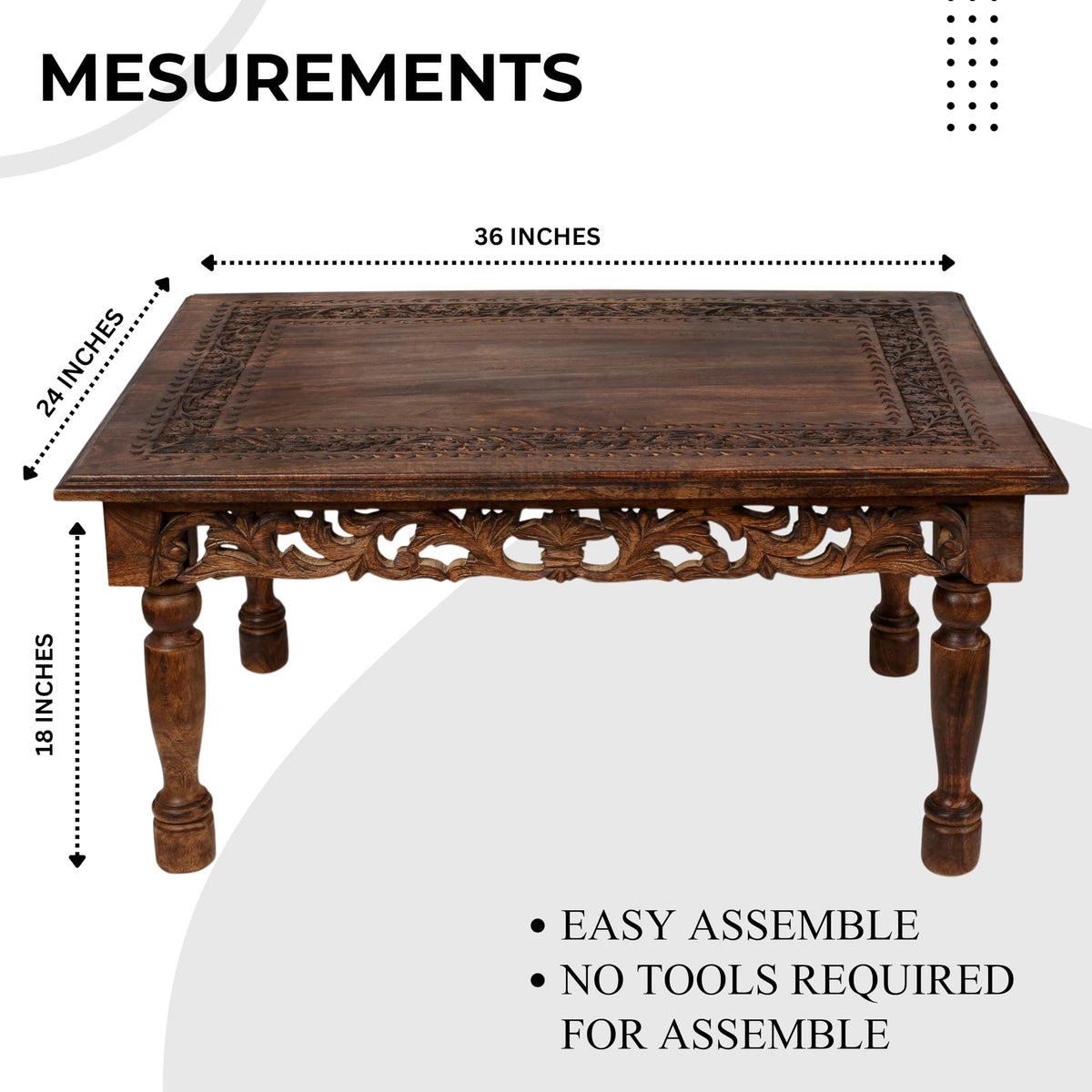 Farmhouse Coffee Table 36x24x18 Jali Carved Wood T53343