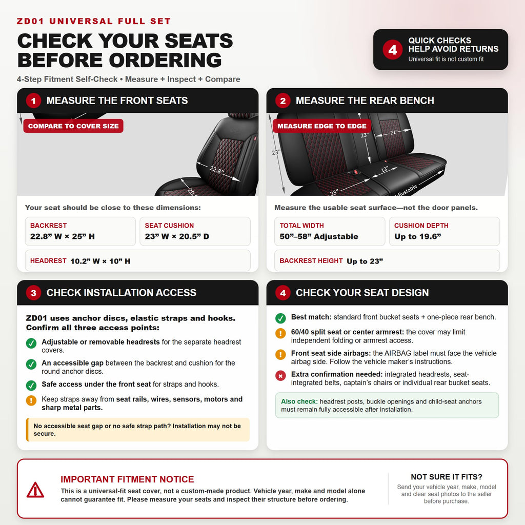 Black and Red Thick Nappa Leather Car Seat Covers Set of 2 N128069
