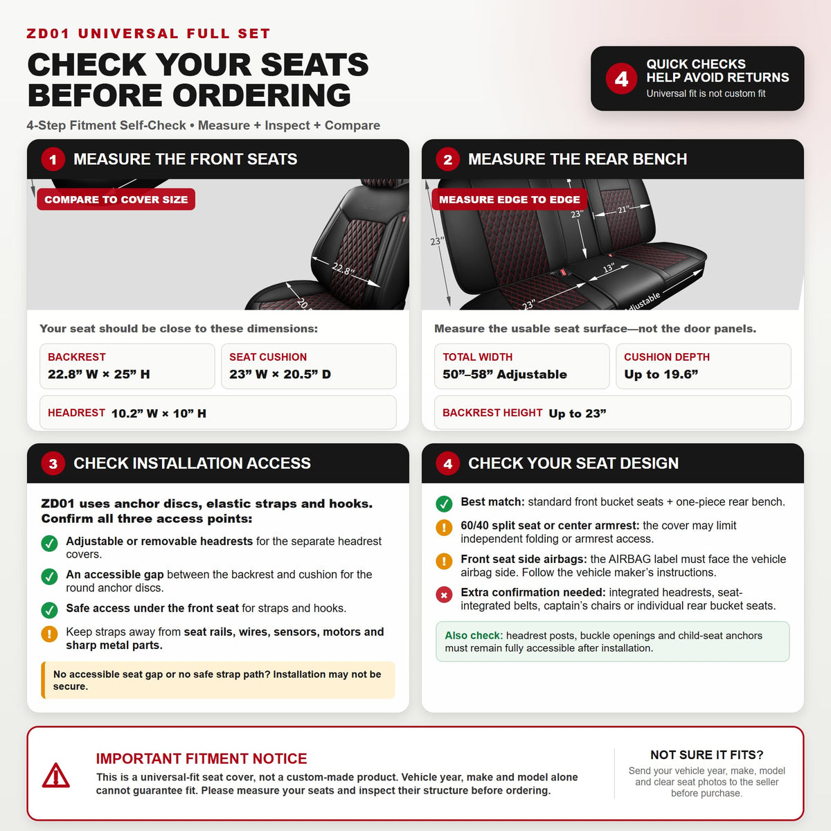 Black and Red Thick Nappa Leather Car Seat Covers Set of 2 N128069