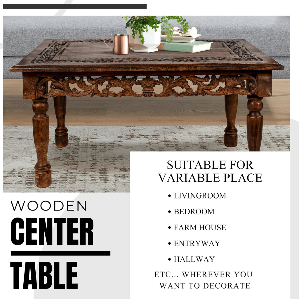 Farmhouse Coffee Table 36x24x18 Jali Carved Wood T53343