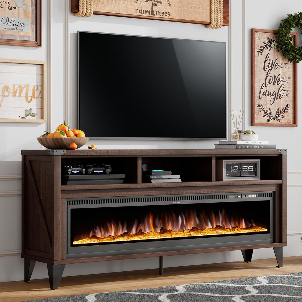 65" Fireplace TV Stand with 60" Glass Electric Fireplace E745