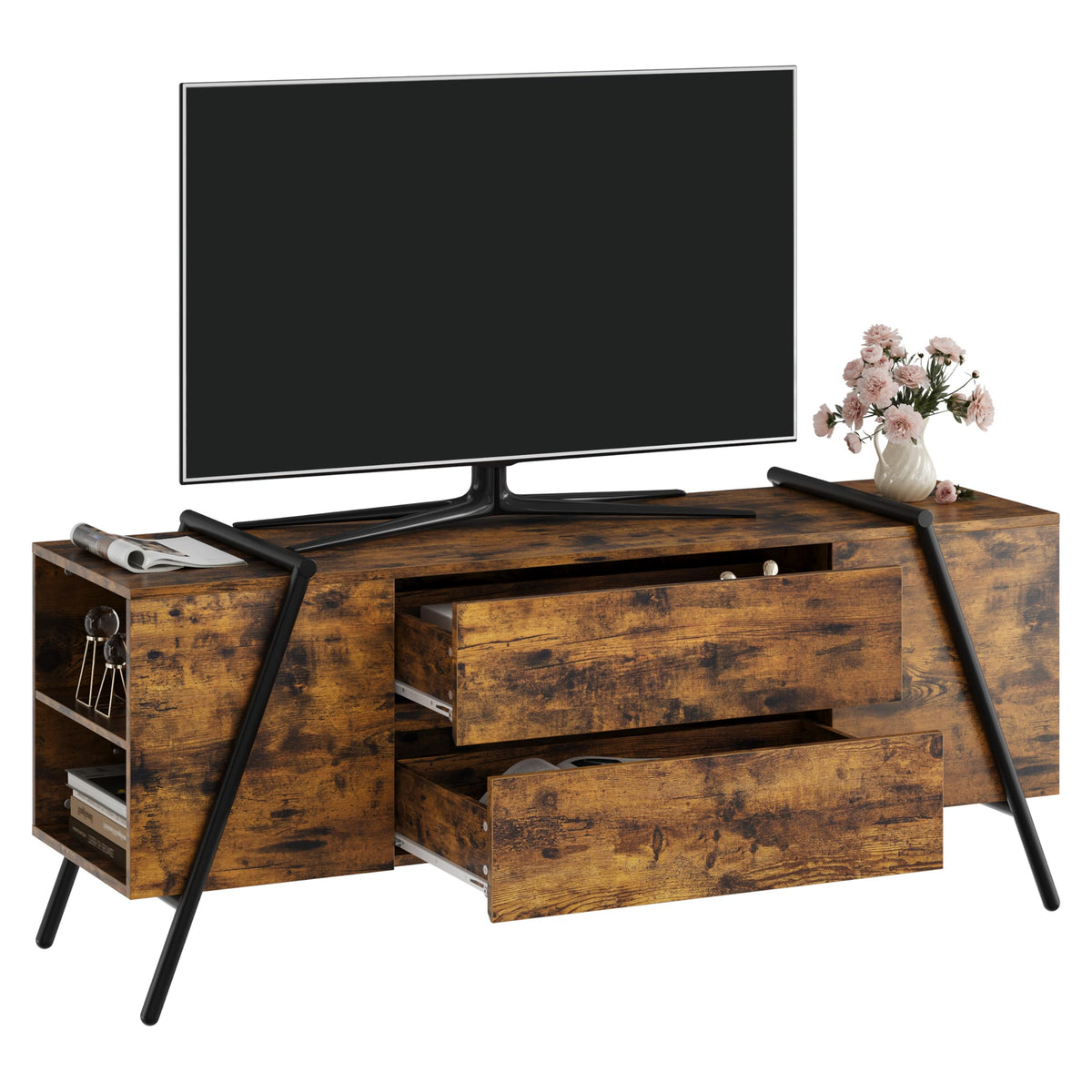 Oak TV Stand with Adjustable Shelf and 2 Drawers Z7639