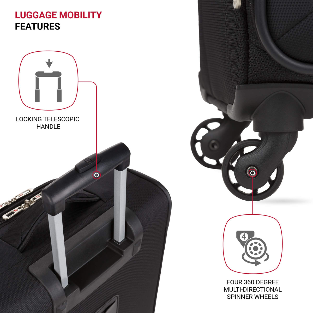 Black 18-Inch Softside Carry-On Luggage with Spinner Wheels Z5000