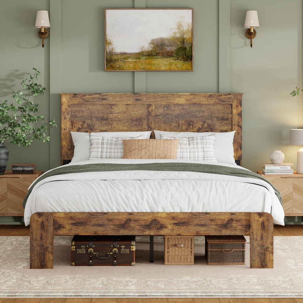 Farmhouse Wood Bed Frame with Headboard and Footboard L856673